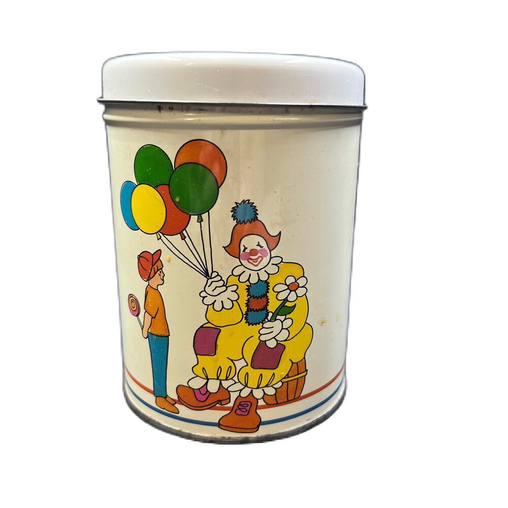 Vintage Clown with Balloons/Boy with Lollipop Tin Can